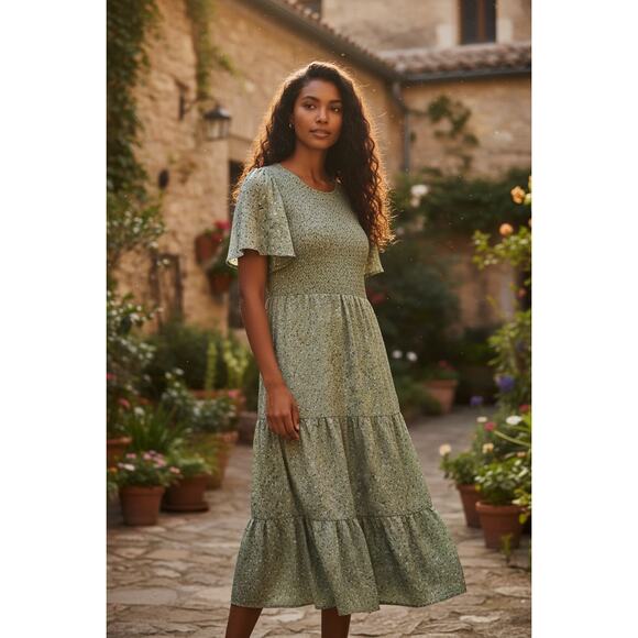 Maggeer Dresses & Skirts - Maggeer Woman's Green Floral Dress Maxi Smocked bodice Fairycore Plus Sz XXL